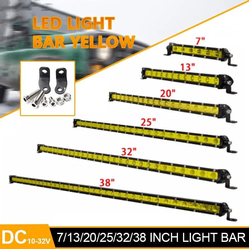 25-inch single row aluminium LED light bar with mounting brackets for a car or truck