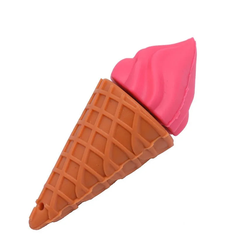 Mini ice cream shaped pink USB flash drive showing plastic construction and USB connector