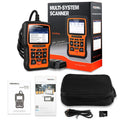 Orange and black Foxwell NT510 automotive OBD2 diagnostic scanner with colour screen