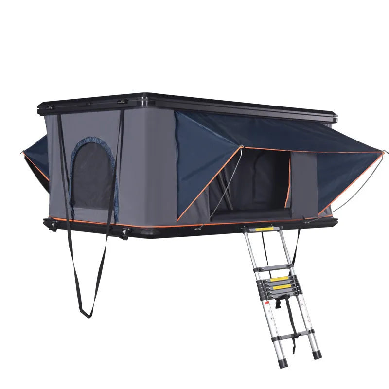 Black and dark grey car roof tent with aluminium alloy poles, 210x132x110cm open size, double layer Oxford cloth