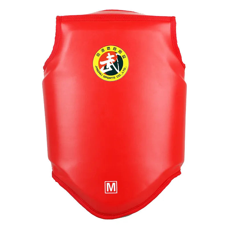 Red boxing helmet with one-piece chest protector for fighting training