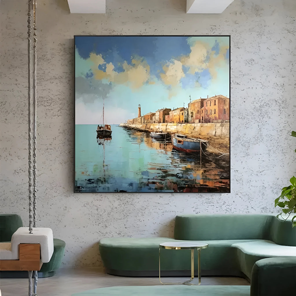 Hand painted landscape oil painting on canvas abstract pier scenery square wall art