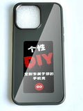 NFC ink screen phone case for iPhone 14 Pro Max in space gray with full edge wrapping and acrylic texture.