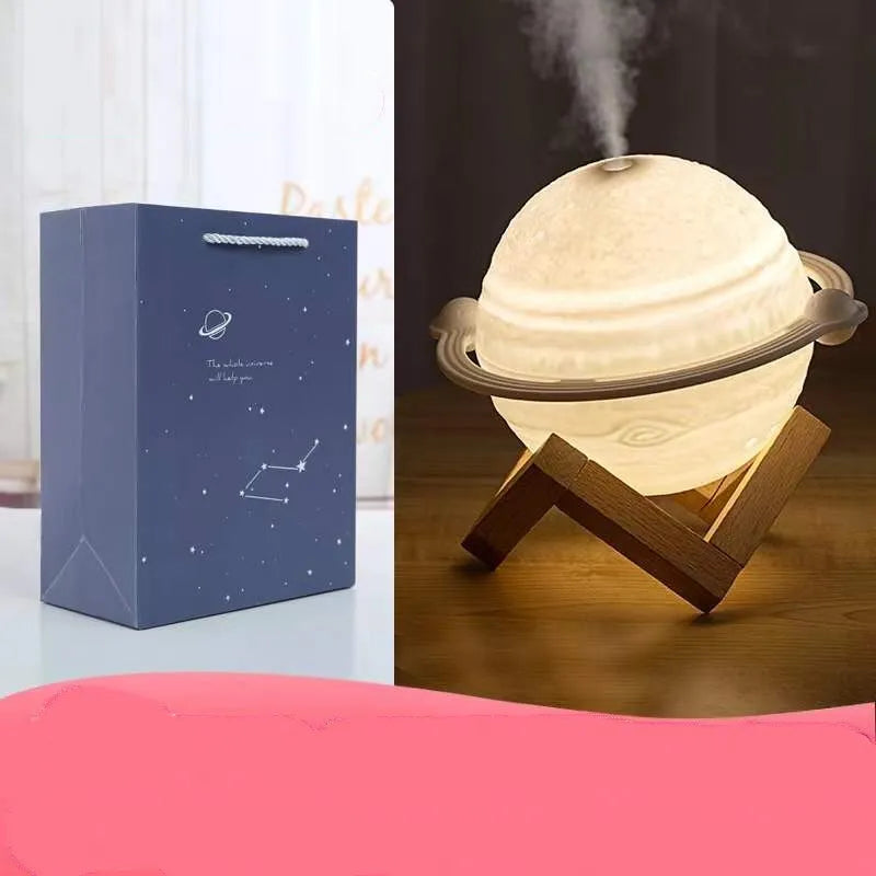 Planet humidifier 200mL USB mute 2.5W 154 x 137 x 105mm with cotton stick and wooden frame in Dark Wood or Wood