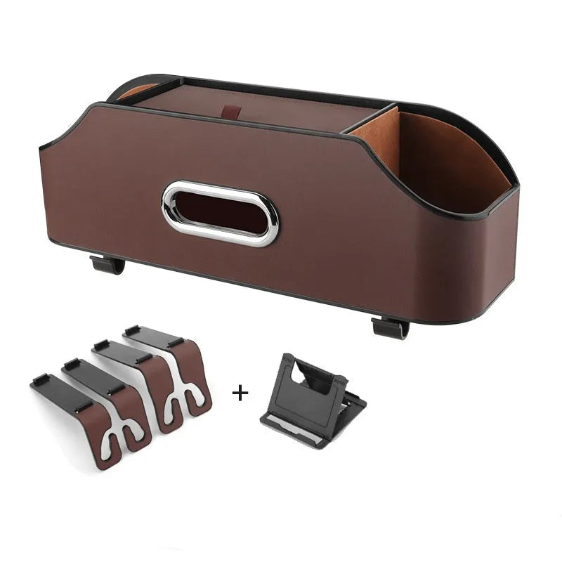 Genuine leather car tissue box organiser with hanging strap and 2 litre storage capacity