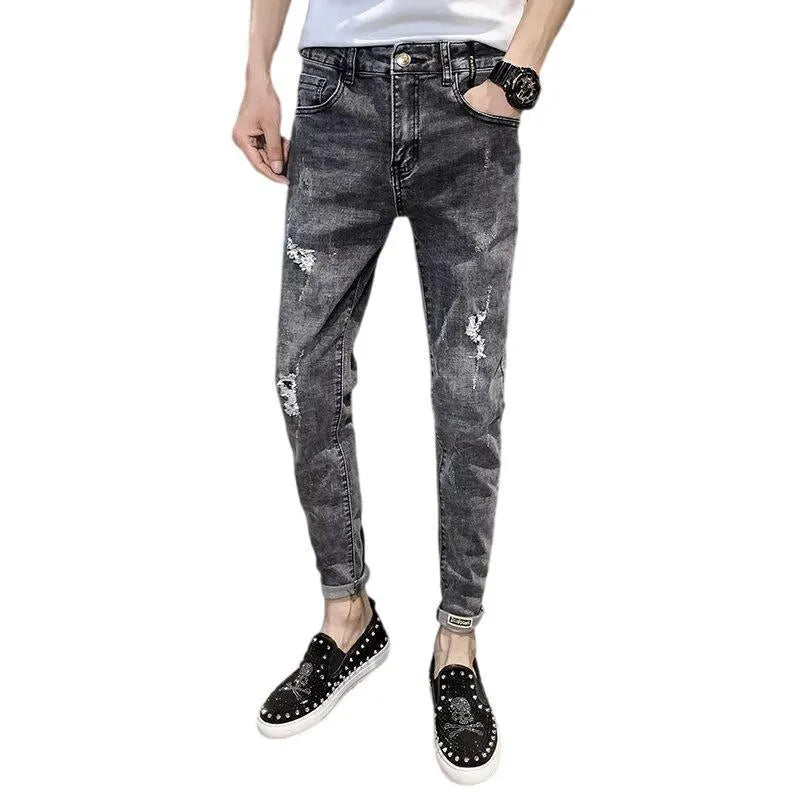 New Youth all-matching high-grade denim trousers for men high waist button fly cotton