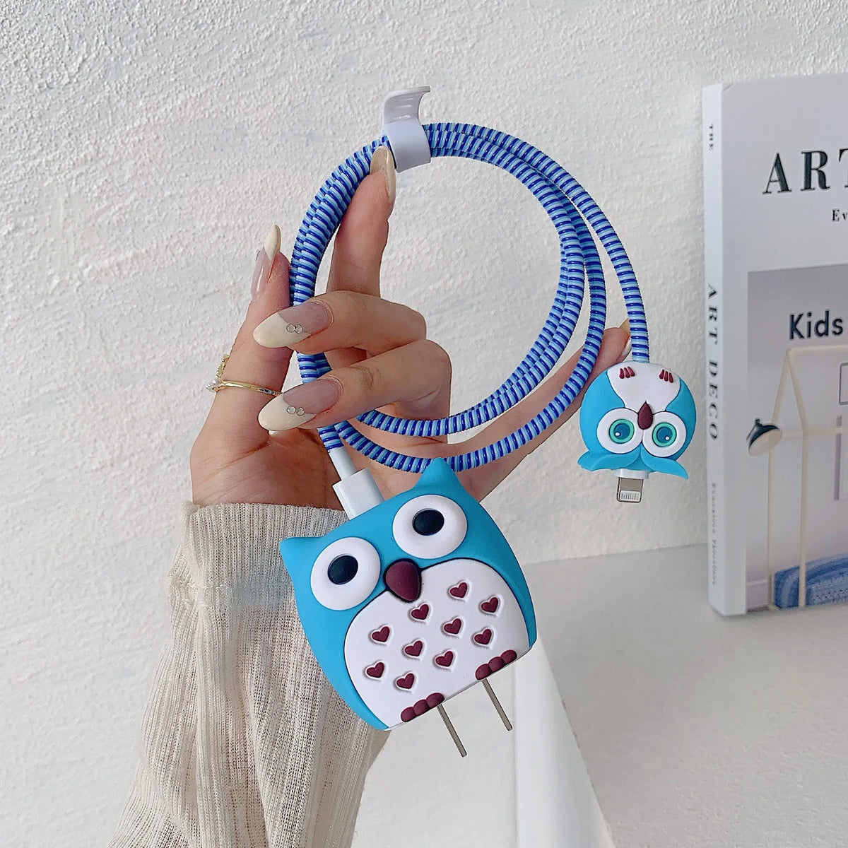 Silicone cartoon protective cover for Apple 18W 20W charger anti-break owl blue