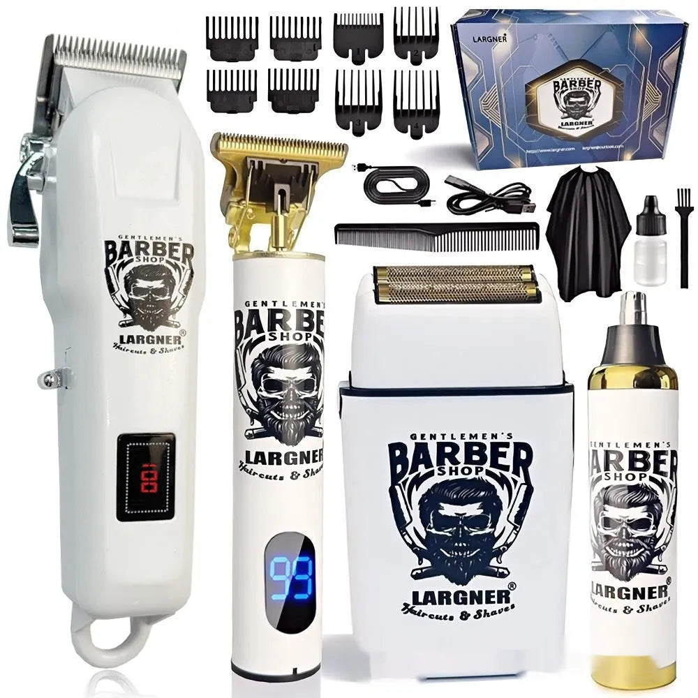 Rechargeable hair clipper with stainless steel cutter heads and 4-in-1 trimmer attachments