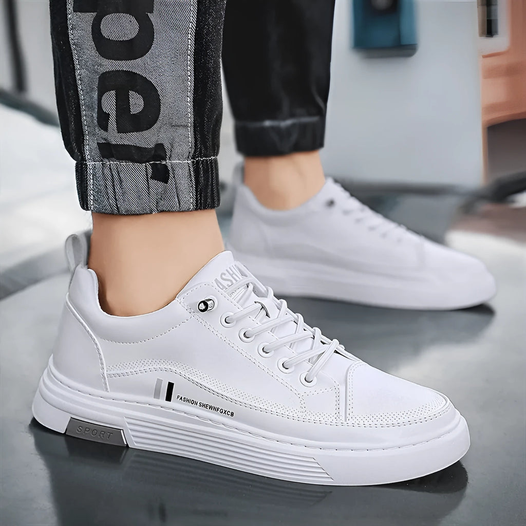Men's black and white low-top skate shoes with elastic band and rubber sole