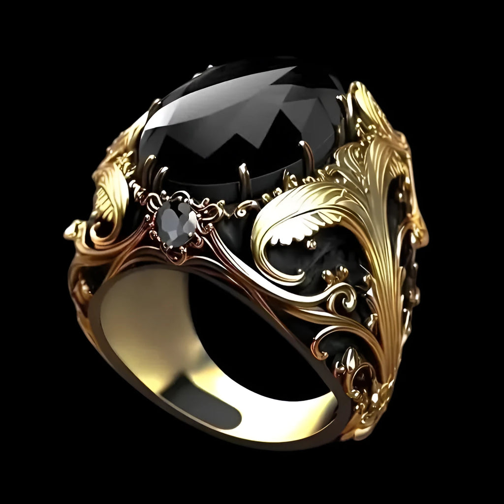 Men's silver geometric wide face ring with irregular moonstone-inspired gem ornament