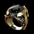 Men's silver geometric wide face ring with irregular moonstone-inspired gem ornament
