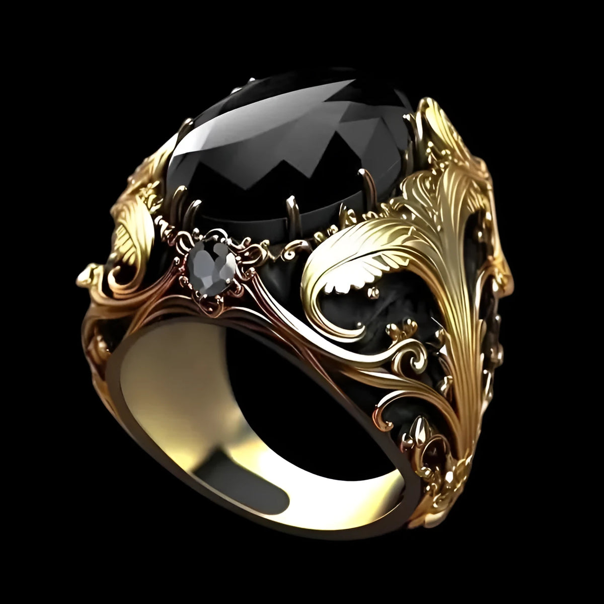Men's silver geometric wide face ring with irregular moonstone-inspired gem ornament