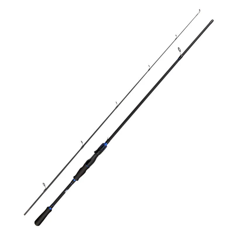 1.8m carbon fibreglass long-range fishing rod in blue on beach for sea surf casting, two-section design