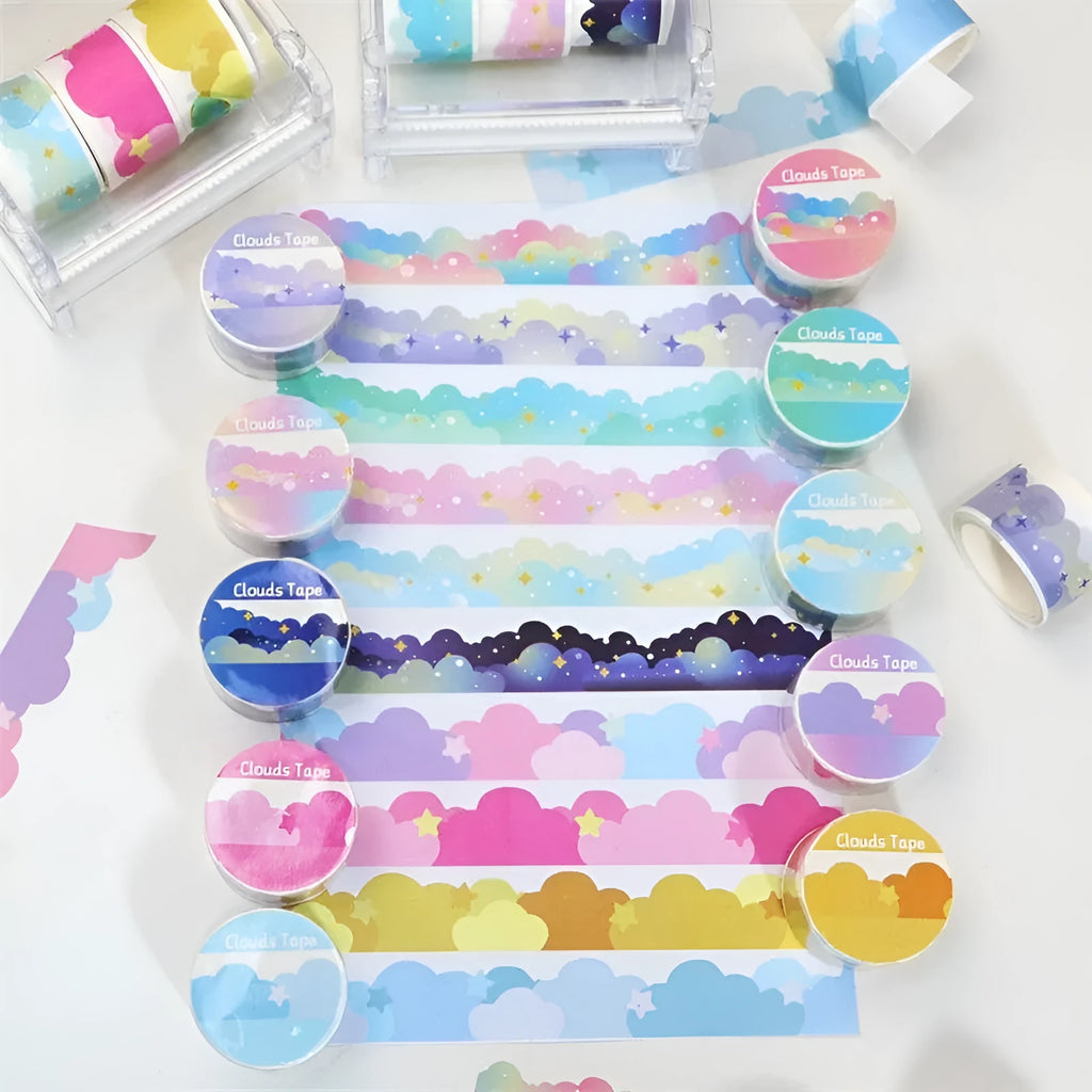 Stars and clouds border washi tape, 24mm x 5m Japanese paper stationery tape for journaling and scrapbooking