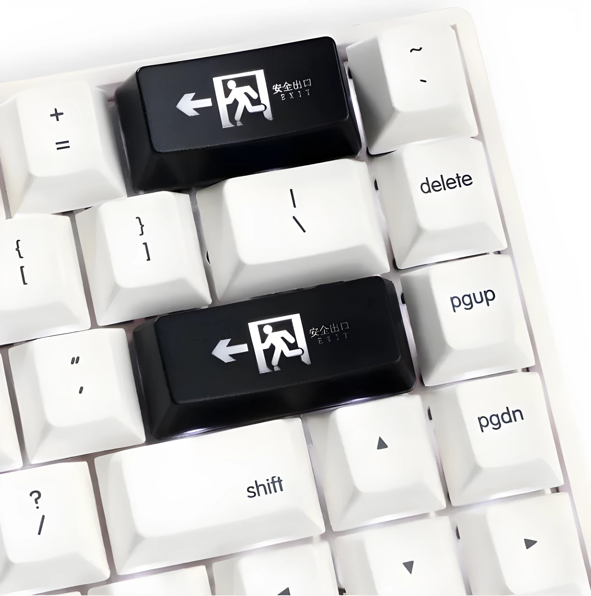 Transparent evacuation exit key cap for mechanical keyboard with RGB backlight compatibility