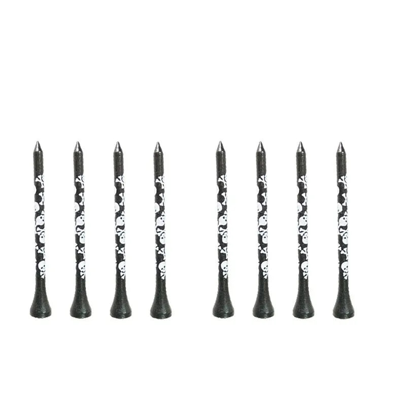 Black bamboo golf spike dowel pins with skull print in 70mm and 83mm lengths