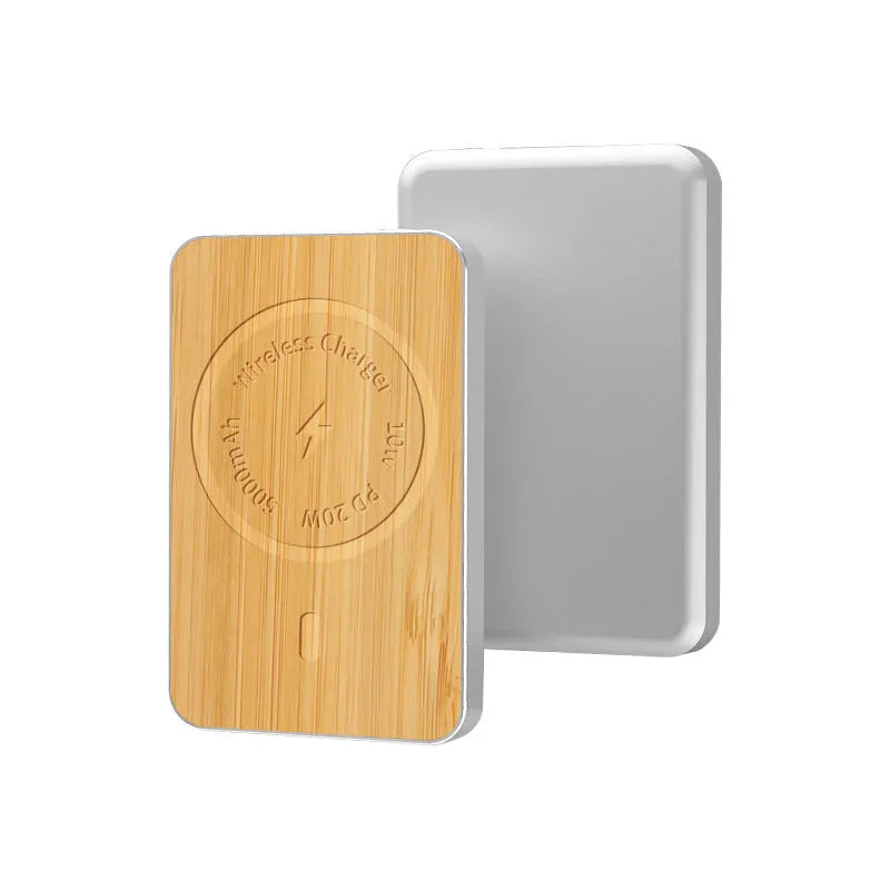Khaki magnetic wireless charging bank with 5000mAh capacity and alloy shell