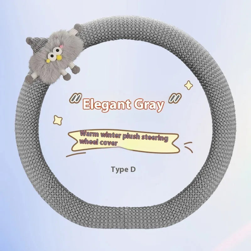 Car plush polo cartoon steering wheel cover in soft short plush material with 38cm diameter in multiple colour options