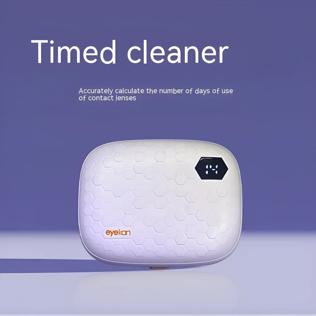 Portable automatic ultrasonic contact lens cleaning machine in pearl white measuring 85x65x30mm