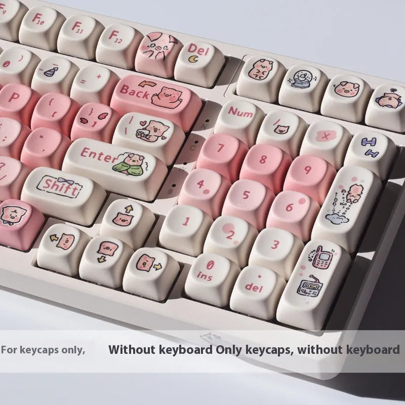 Pink fragrant pig design PBT key cap with five-sided sublimation printing for mechanical keyboards