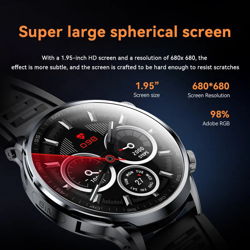 H18 round screen smart watch in black with steel band showing IPS display and touch button controls