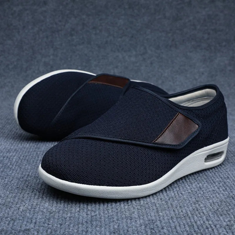 Beige leisure mother shoes for elderly with widening design and Velcro fastening on a rubber foam sole