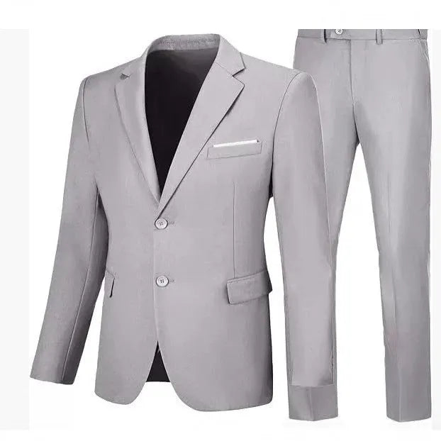 Viscose Slim Fit Wedding Dinner Suit Jacket and Trousers Set for Men, Black Navy Blue Wine Red Light Gray White, Asian Sizes M to 5XL with Sized- Up Advice for European and American Buyers, Two-Piece Coat and Trousers Formal Wear
