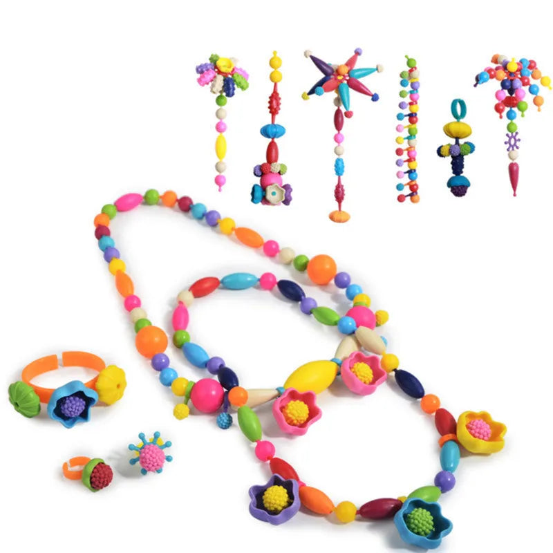 Children's pop beads set with plastic beads, bracelets and headbands in OPP bag or storage box, 108 to 508 pieces