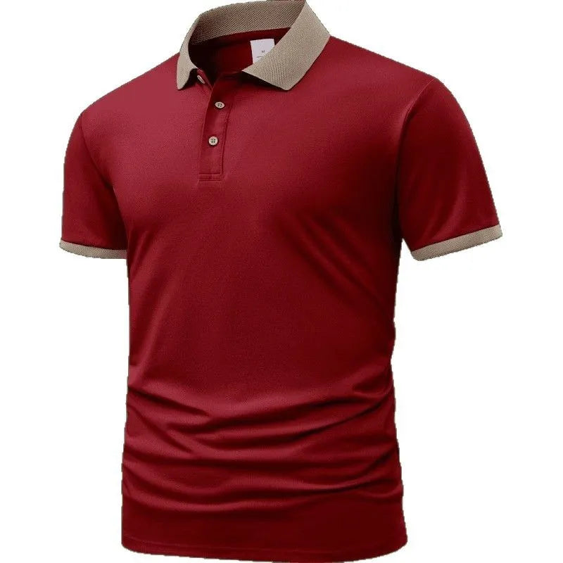 Summer polo shirt with ice silk fabric, short sleeves, lapel collar, and flocking print detail in six colours