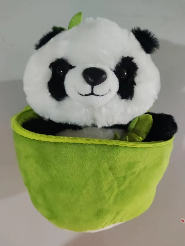 Simulated bamboo tube flower panda pillow plush toy 25cm PP cotton filling animal shape