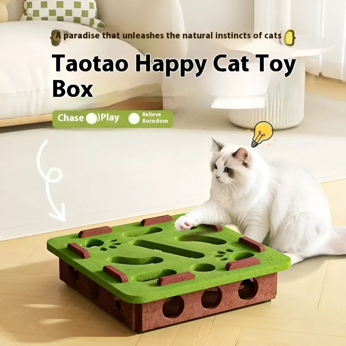 Green brown felt cat toy box with 30cm sides for scratching and play