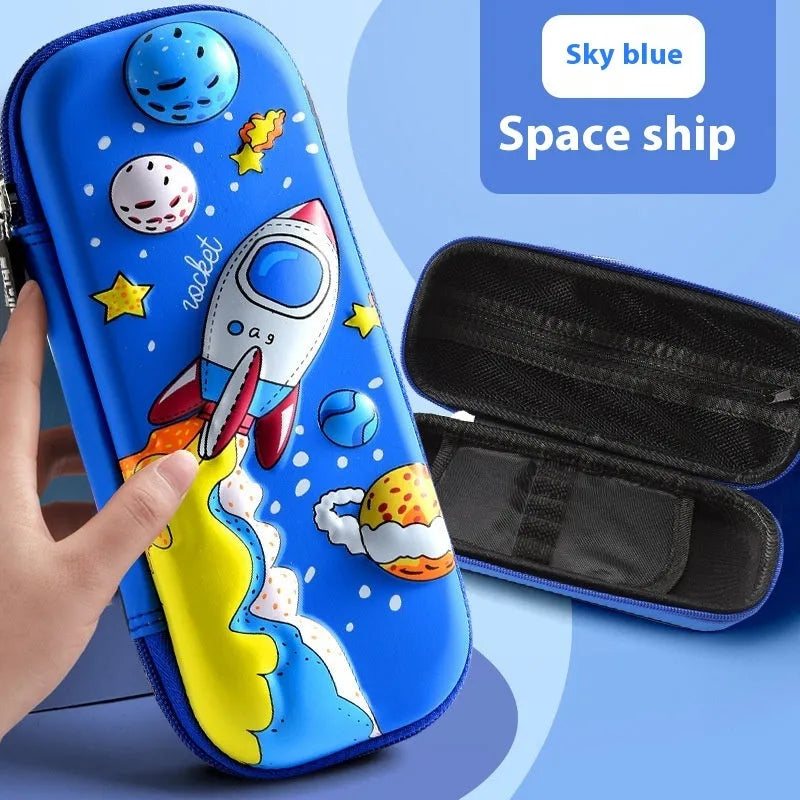 3D leather pencil case showing multiple design options including space, fantasy and animal themes