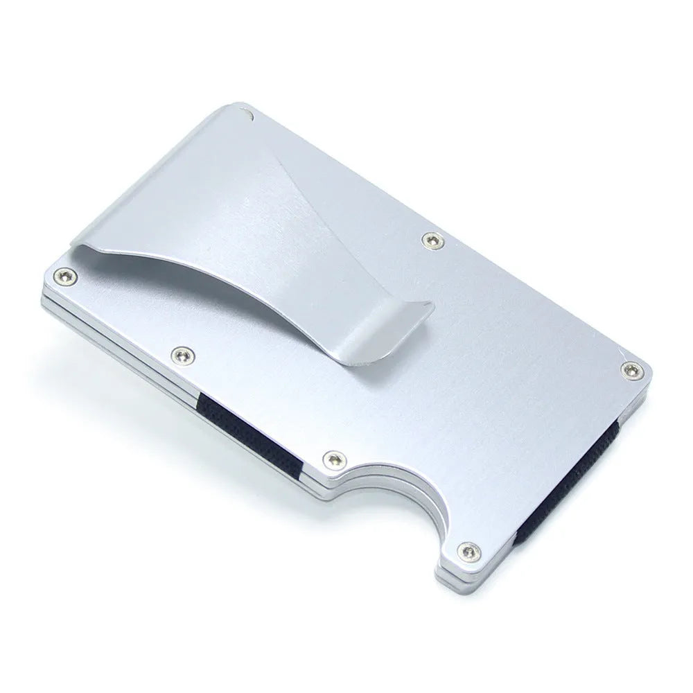 Geometric carbon fibre card holder showing 8mm thickness with capacity for multiple bank cards