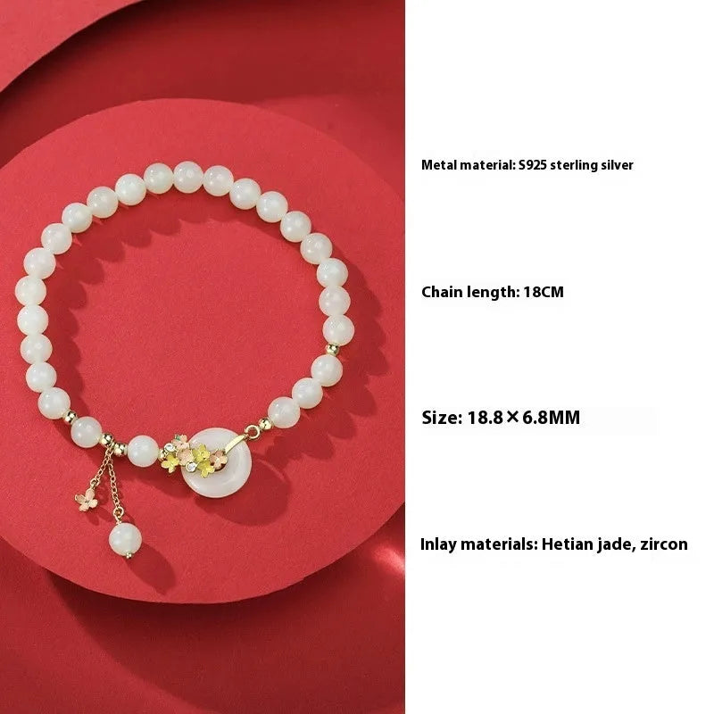 925 silver Hetian jade necklace with natural peace buckle pendant and cross chain