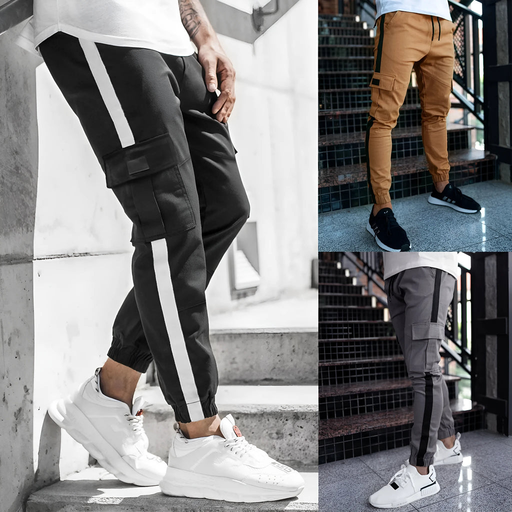 Men's leather-look casual trousers, mid waist, zip fly, 65% polyester, khaki black dark grey, sizes S to 2XL