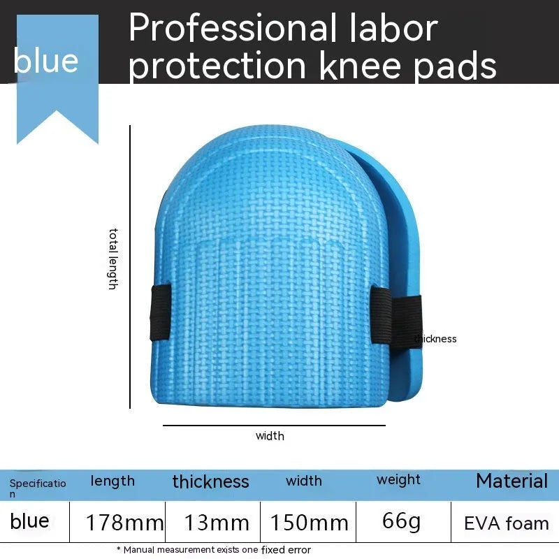 A pair of EVA foam kneecap pads in blue, showing their curved shape and approximately 11mm thickness.