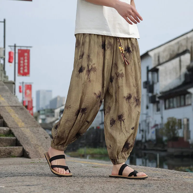 Men's khaki polyester casual trousers, thin breathable full-length summer pants, sizes M to 5XL