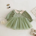 Girls' floral spring dress, long sleeve cotton dress in beige or pastoral green for heights 73-120cm
