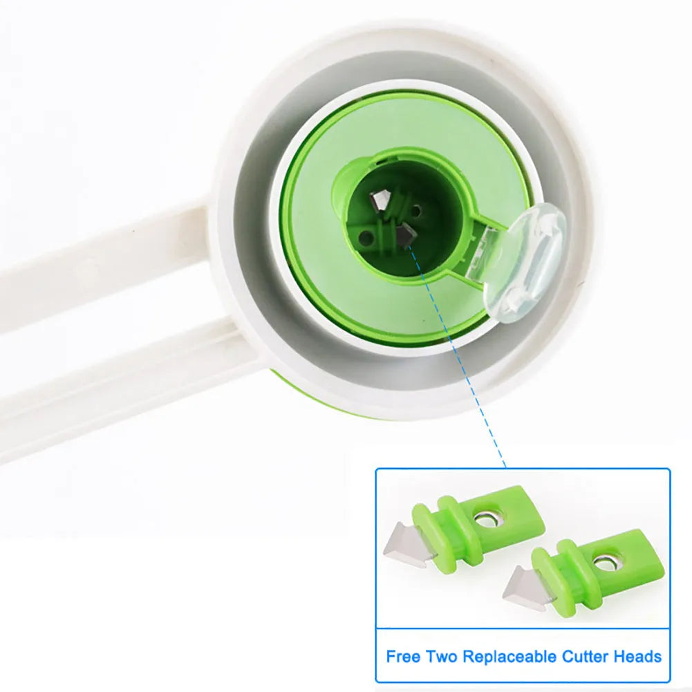 Plastic round paper cutter in orange or green colour on a colour box, showing A3 cutting size.