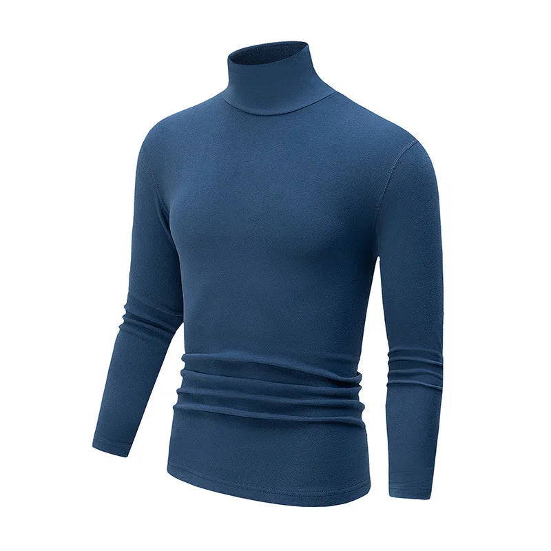 Men's high-neck long-sleeve polyester base layer top in solid colour, thick 201-250 g/m², sizes S-XXL