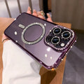 Wireless magnetic silicone phone case for iPhone in Deep Purple, Rose Gold, Space Silver, and Far Peak Blue.