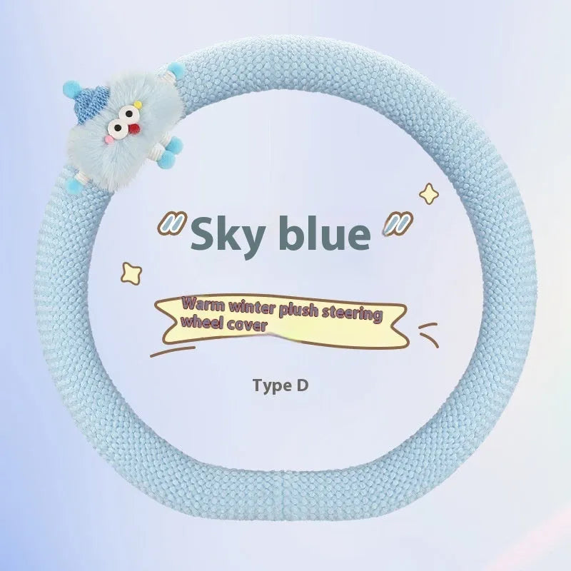 Car plush polo cartoon steering wheel cover in soft short plush material with 38cm diameter in multiple colour options