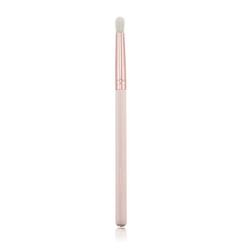 26 pink makeup brushes with wooden handles in storage bag