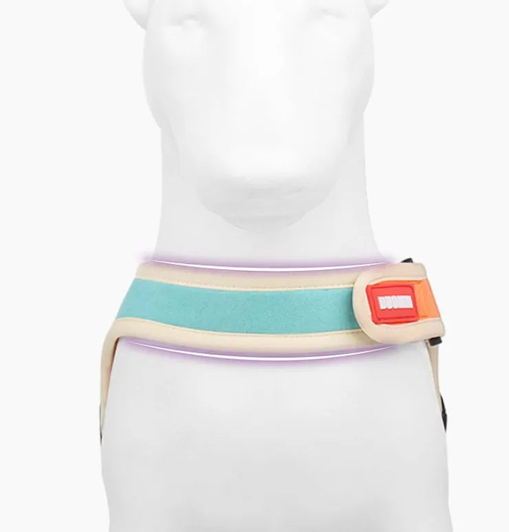 Suede dog harness chest strap in blue, adjustable, sizes S to XL