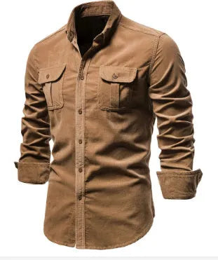 Men's linen long sleeve shirt in multiple colours with classic collar and button-front design