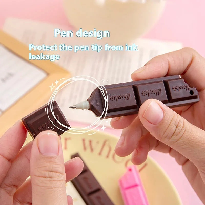 Chocolate-themed cartoon simulation ballpoint pen with 0.5mm bullet tip in plastic construction