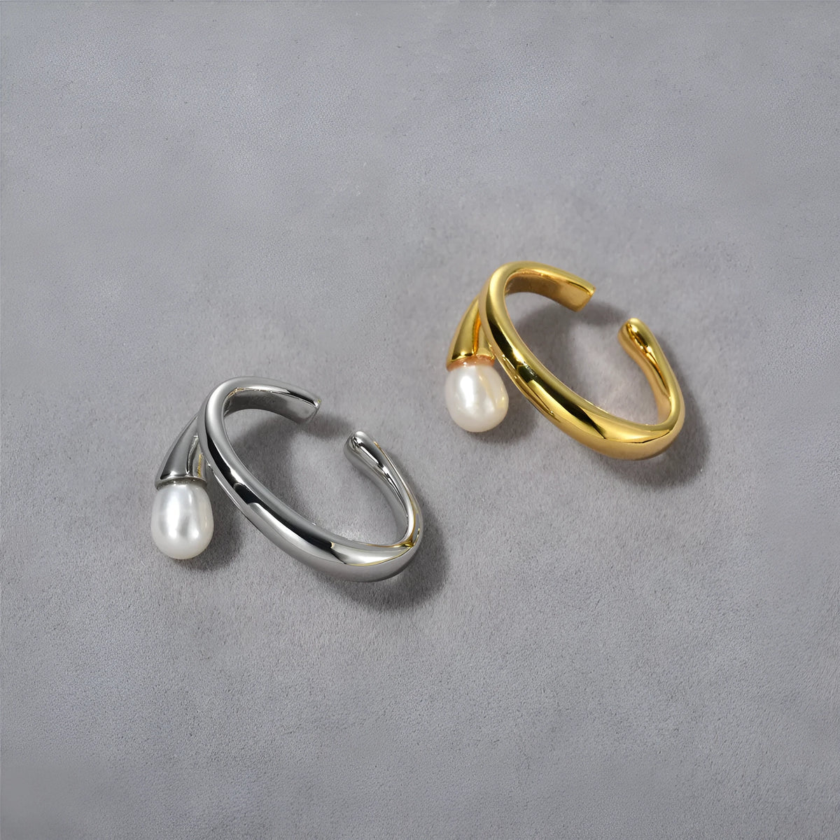 Geometric pearl ear bone clip 27mm x 19.5mm copper with 18K gold inlay in gold or silver