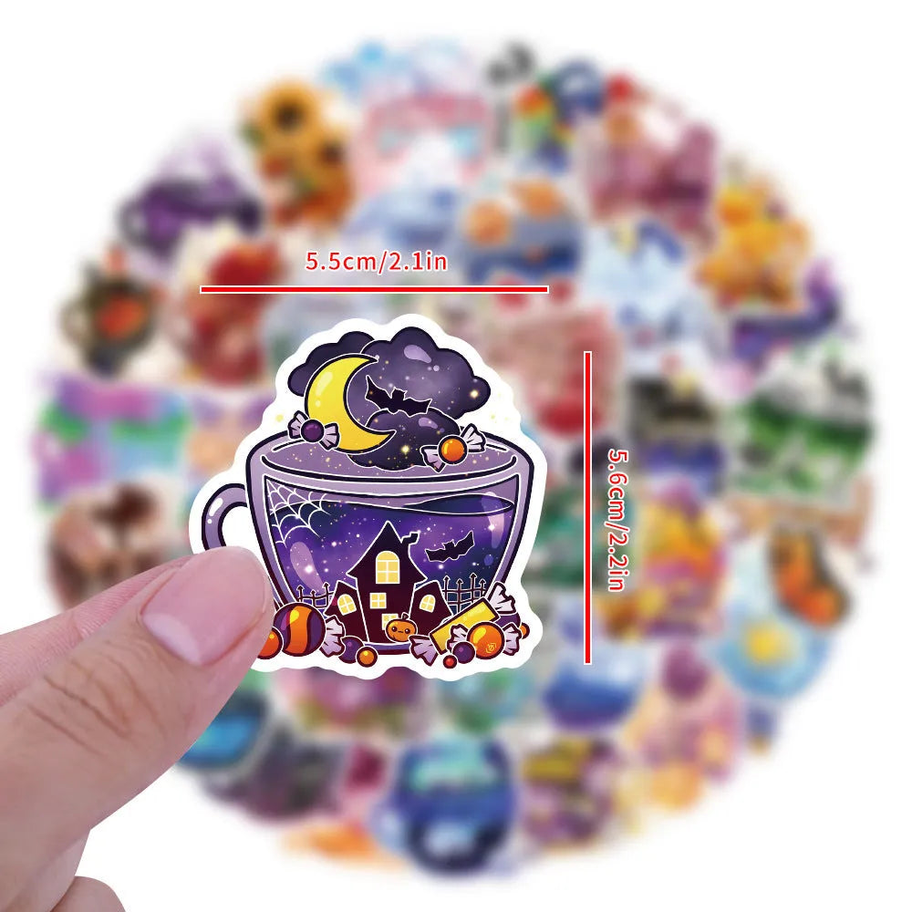 Nordic style colourful tea cup waterproof stickers 50-piece pack for DIY personalisation