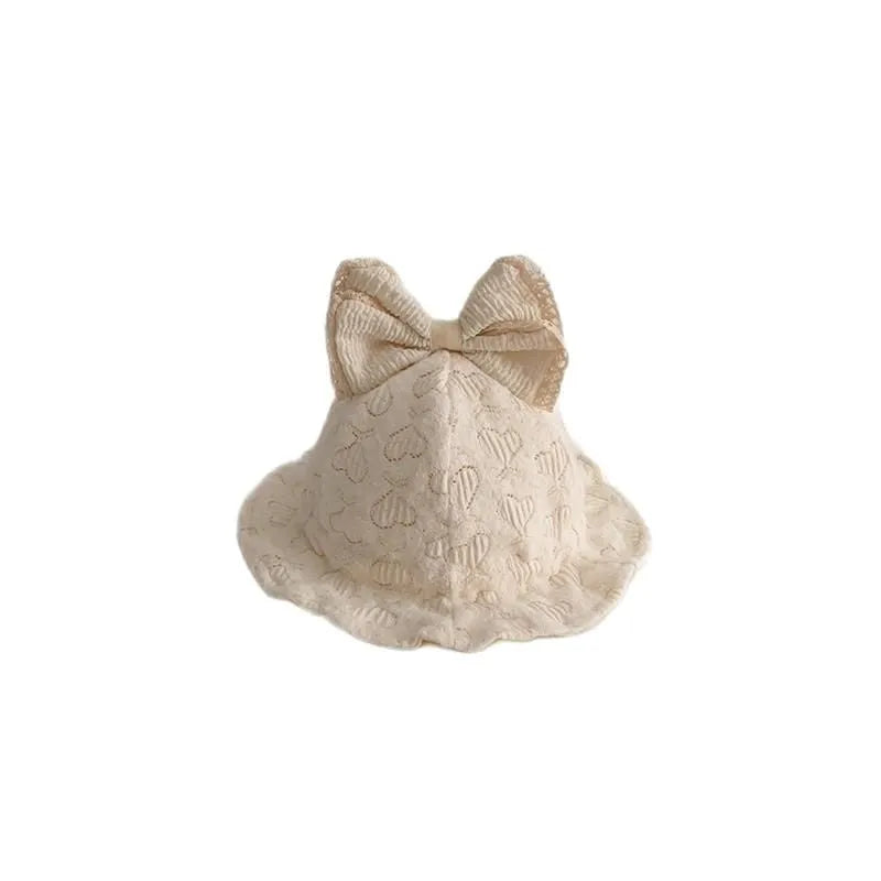 Cotton windproof bow fisherman hat for newborns, 38-42cm bucket hat in Fireworks, Heart, Leaf or Stripe style