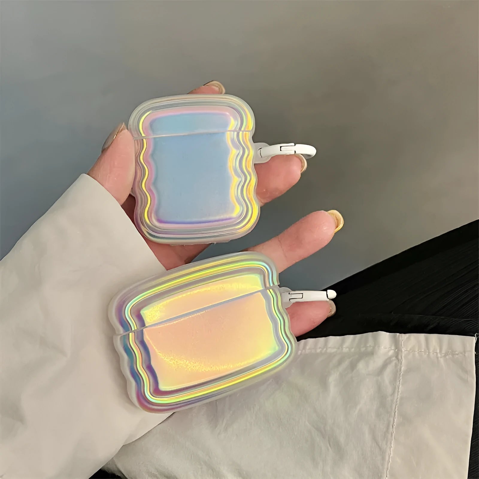 AirPods silicone protective case with holographic laser design and magic ring colour effect